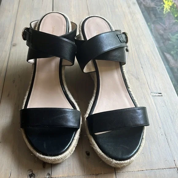 New Stuart Weitzman Lexia Leather Black  Espadrille Wedge Sandal Size 10 - Picture 5 of 12
